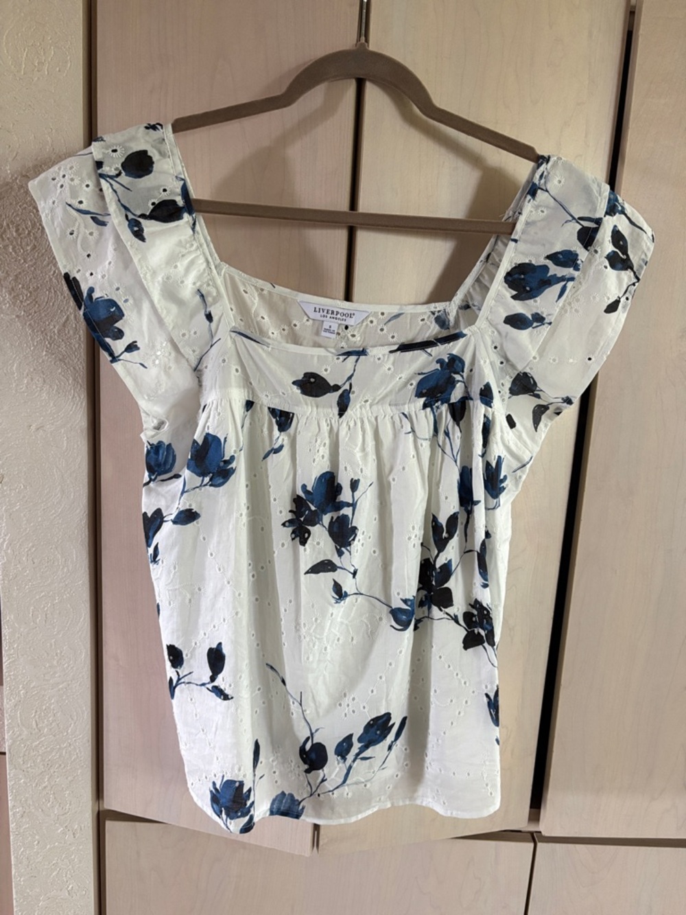 Liverpool White Eyelet Square Neck Floral Top - Blue Floral